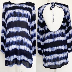 Billabong tie‎ dye striped open back mini dress tunic navy long sleeve medium